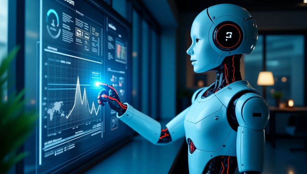 AI-powered data analytics and automation used in digital marketing strategy to analyze performance, optimize campaigns, and improve online business growth.