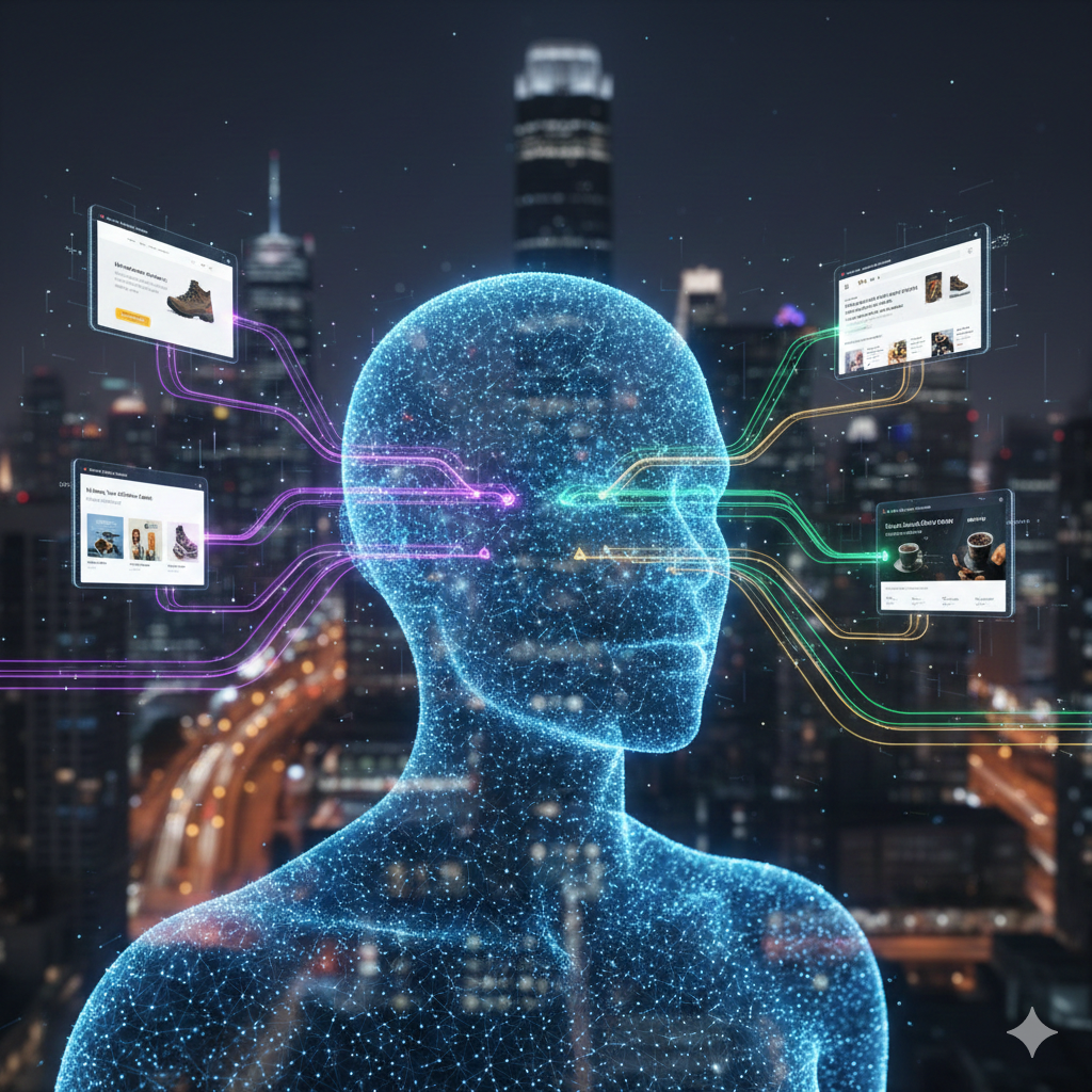 AI-powered personalization in digital marketing strategy showing data-driven customer insights and personalized online experiences.